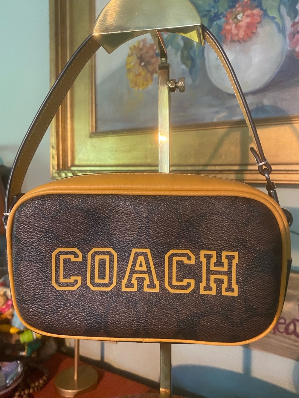 Coach Jamie Wristlet Signature Coated Canvas Smooth Leather Trim